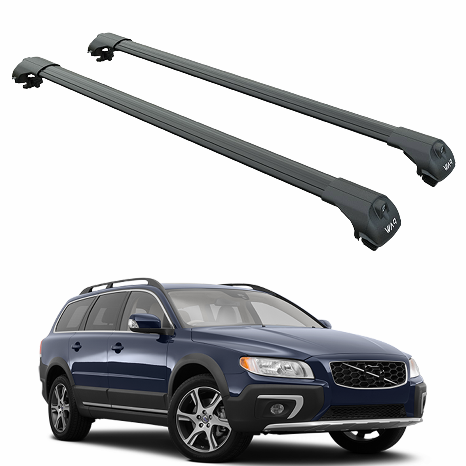 Für Volvo XC70 2007–16, Dachträger, Querstange, Metallhalterung, erhöhte Schiene, Alu, Schwarz