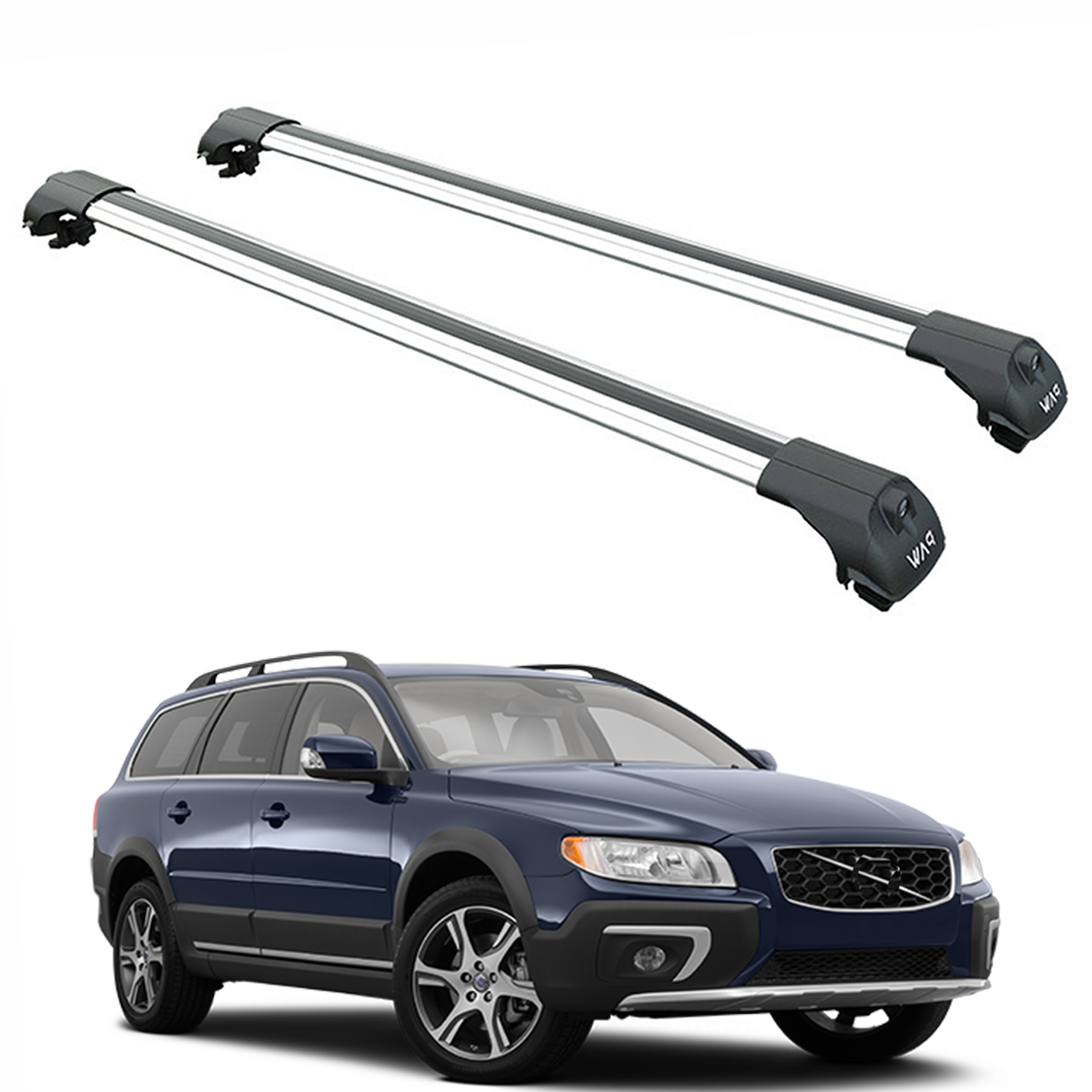 Für Volvo XC70 2007–16 Dachträger, Querträger, Metallhalterung, erhöhte Schiene, Alu, Silber