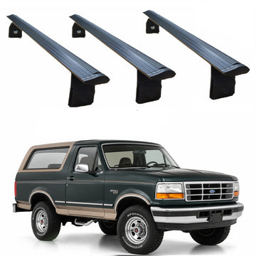 For Ford Bronco (1978-1996) Roof Rack Cross Bars 3 Qty T-Slot Aluminum, Rain Gutter Mount, No Drill | Black