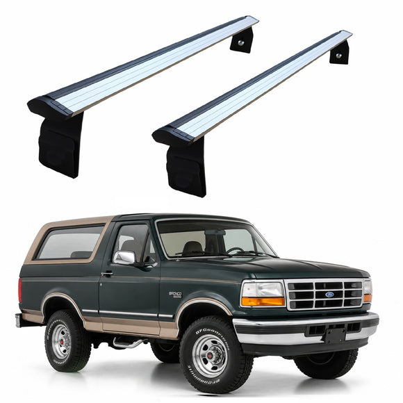 For Ford Bronco (1978-1996) Roof Rack Cross Bars T-Slot Aluminum, Rain Gutter Mount, No Drill | Silver