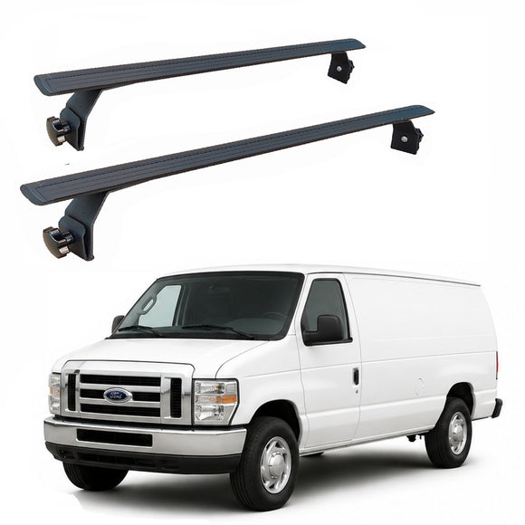 Für GMC Savana 2000–2021 Dachträgersystem, Aluminium-Querstange, Metallhalterung, abschließbar, mit Regenrinnen, schwarz