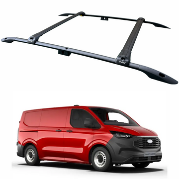 For Ford Transit Custom LWB (2023-2025) Roof Rails & Roof Rack Cross Bars – Full Set, Black