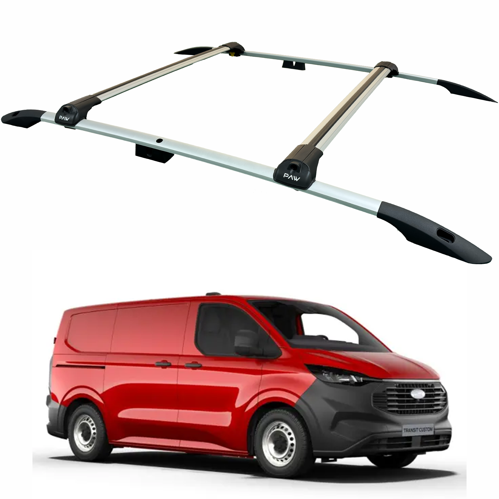 For Ford Transit Custom SWB (2023-2025) Roof Rails & Roof Rack Cross Bars – Full Set, Silver