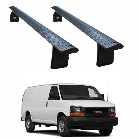 For GMC Savana (2000-Up) Roof Rack Cross Bars Rain Gutters, Black