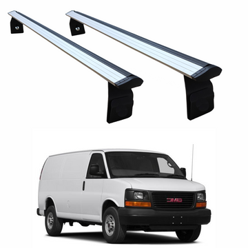 For GMC Savana (2000-Up) Roof Rack Cross Bars Rain Gutters, Silver