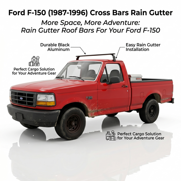 For Ford F-150 8th and 9th Gen (1987-1996) Cross Bars Roof Rack Rain Gutter Black