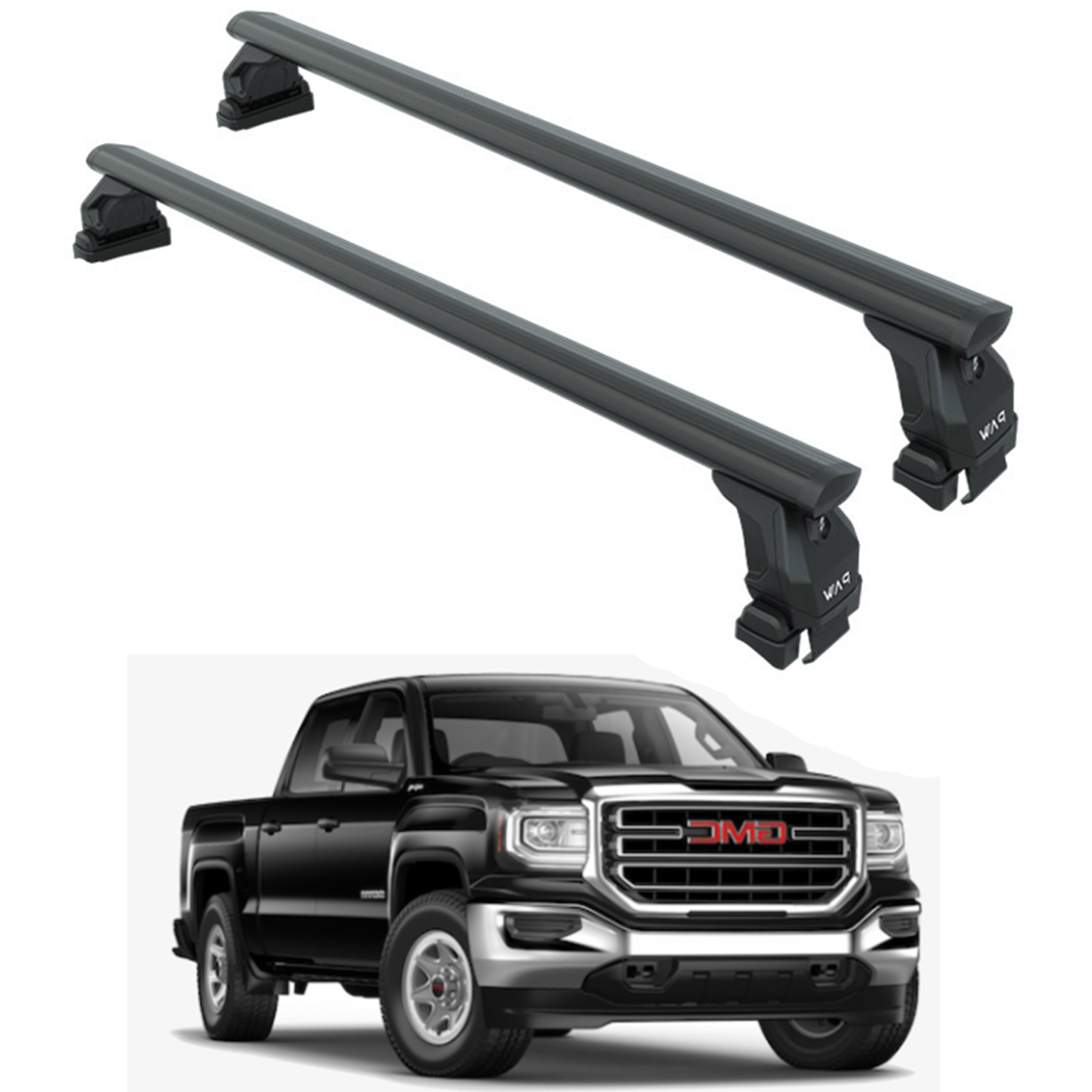 Für GMC Sierra 1500 2019-Up Dachträgersystem, Aluminium-Querstange, Metallhalterung, abschließbar, Silber 
