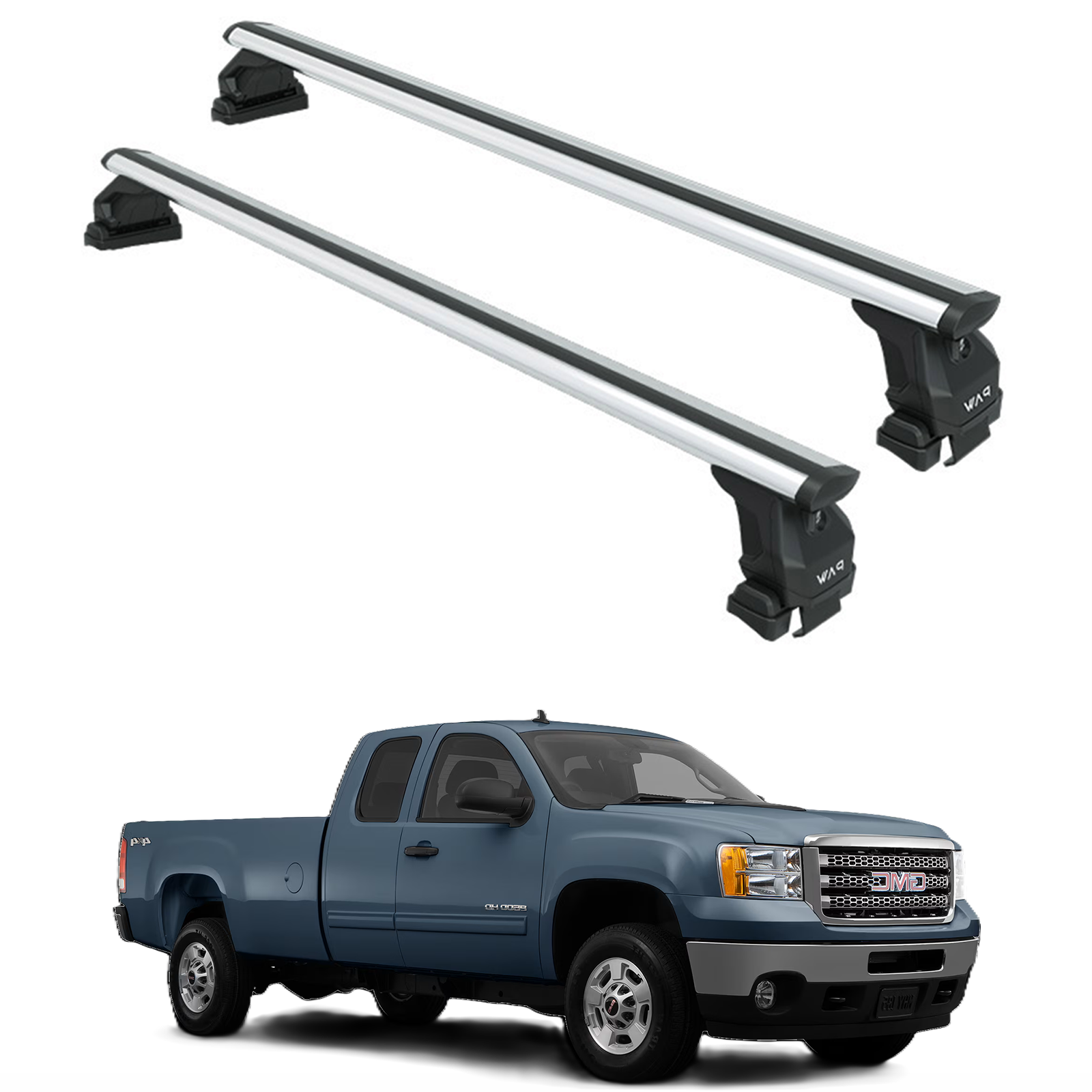 Für GMC Sierra 2500 2015–2019 Dachträgersystem, Aluminium-Querstange, Metallhalterung, abschließbar, Silber 