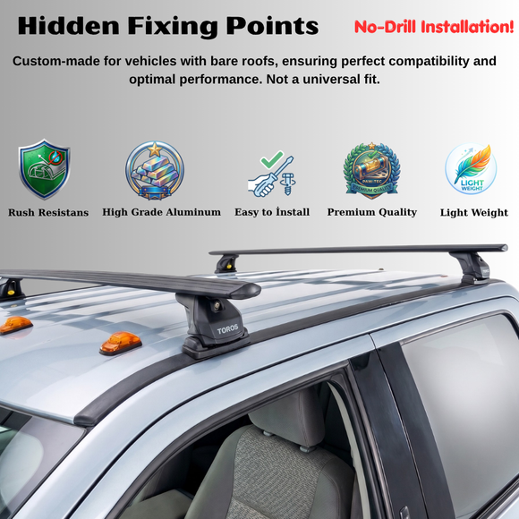 For Ford F250 (2017-Up) Roof Rack Cross Bars Fits Naked Roof w/Hidden Fixing Points Silver