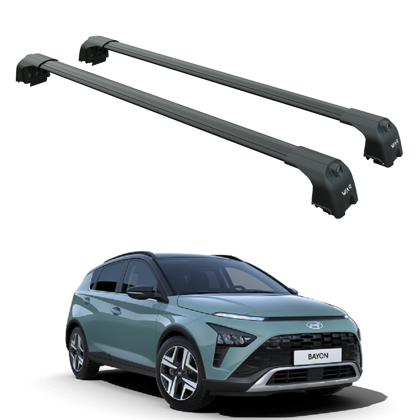 Für Hyundai New Bayon 2021-Up Dachträgersystem, Aluminium-Querstange, Metallhalterung, abschließbar, Schwarz