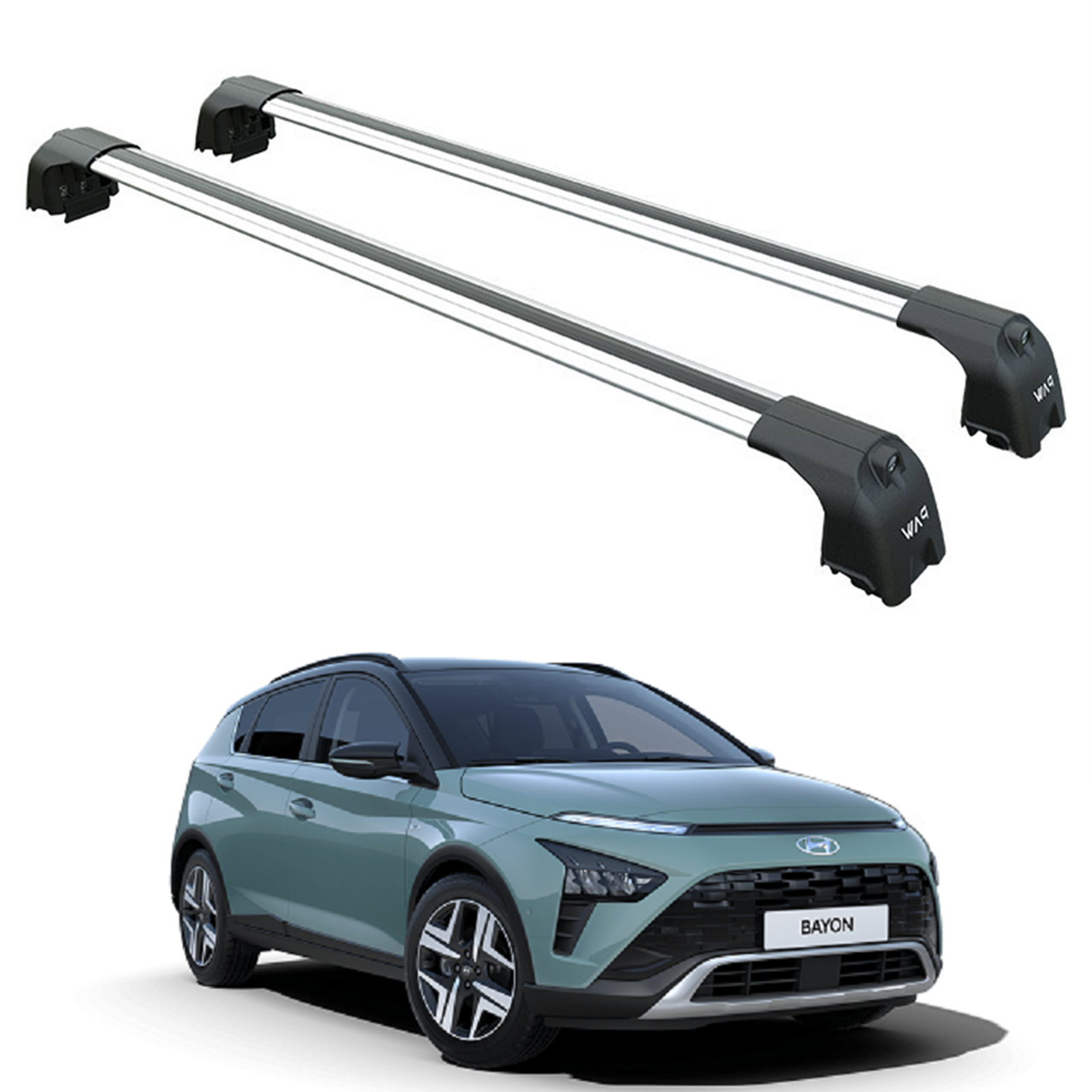 Für Hyundai New Bayon 2021-Up Dachträgersystem, Aluminium-Querstange, Metallhalterung, abschließbar, Silber