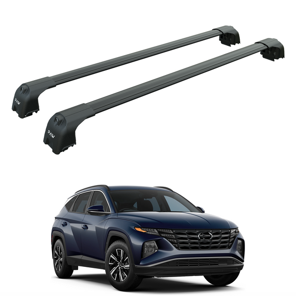 Für Hyundai Tucson 2021-Up Dachträgersystem, Aluminium-Querstange, Metallhalterung, abschließbar, Schwarz