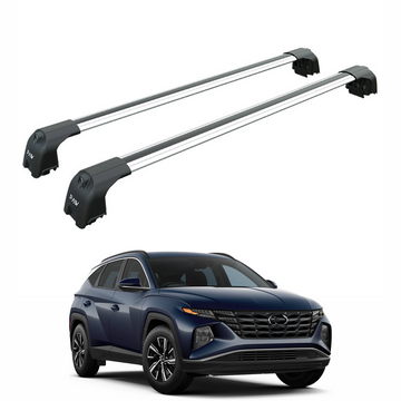 Für Hyundai Tucson 2021-Up Dachträgersystem, Aluminium-Querstange, Metallhalterung, abschließbar, Silber