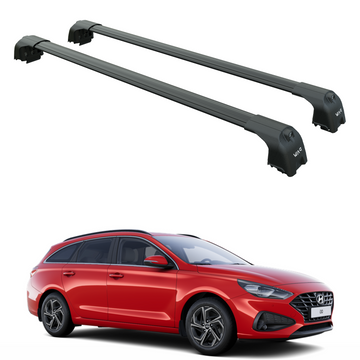 For Hyundai i30 Wagon 2017-2025 Roof Rack Cross Bars Flush Rail Alu Black