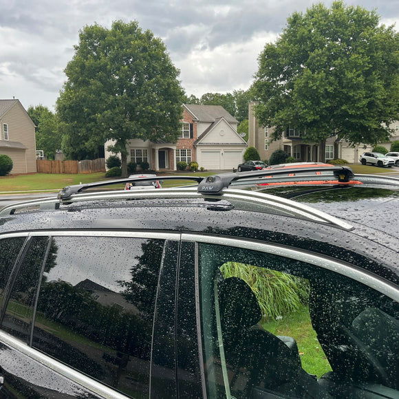 Aerodynamic aluminum roof rack cross bars designed to reduce wind noise