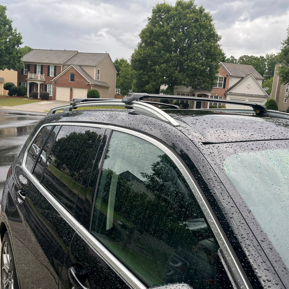 Aerodynamic aluminum roof rack cross bars designed to reduce wind noise