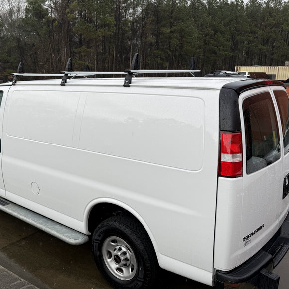 GMC Savana Van Roof Rack Cross Bars 1500 2500 3500 1996-Up – 3Qty T-Slot Aluminum Bars (Black), Rain Gutter Mount, No Drilling, 4 Load Stops, for Work & Recreation