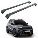 Black aluminum roof rack system designed for a Jeep Avenger 4xe with raised rails.