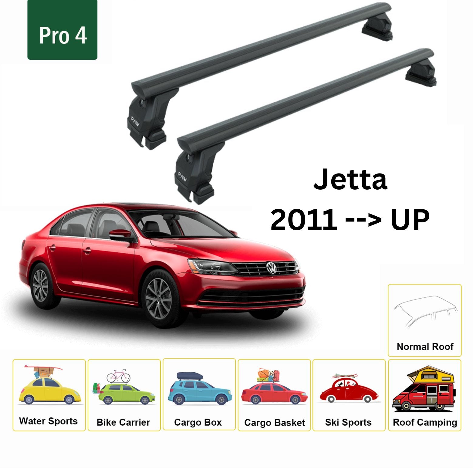 For Volkswagen Jetta 2011-Up Roof Rack Cross Bar Normal Roof Alu Black - 0