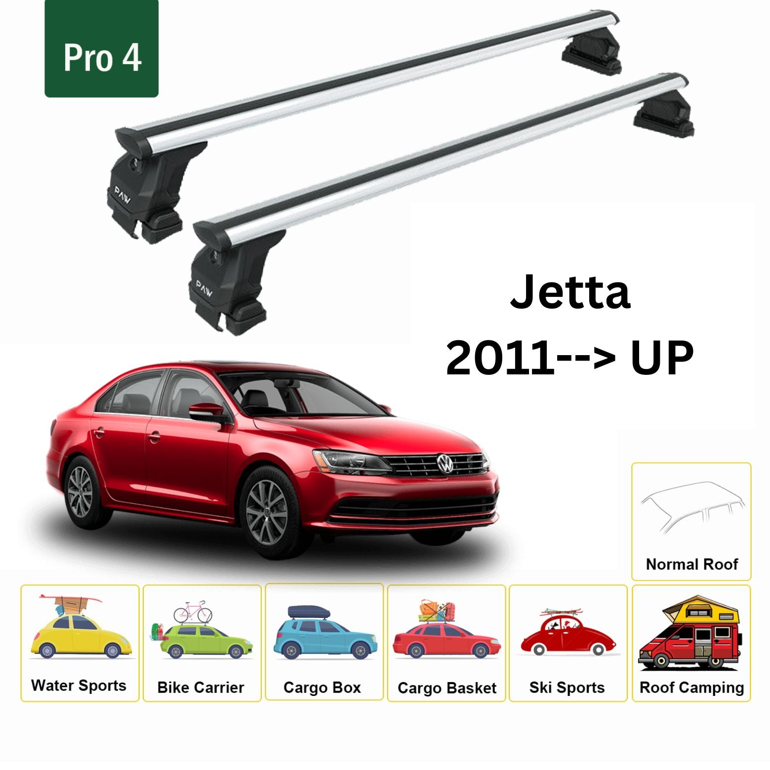 Für Volkswagen Jetta 2011-Up Dachträger Querstange Metallhalterung Normales Dach Alu Silber