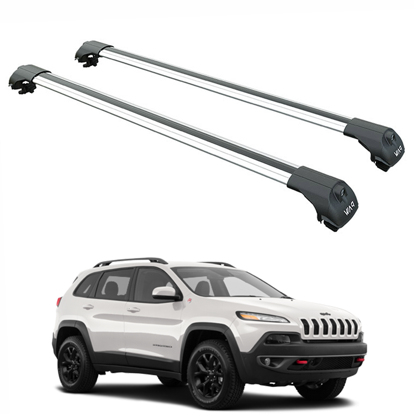 Für Jeep Cherokee 2014-Up Dachträgersystem, Aluminium-Querstange, Metallhalterung, abschließbar, Silber