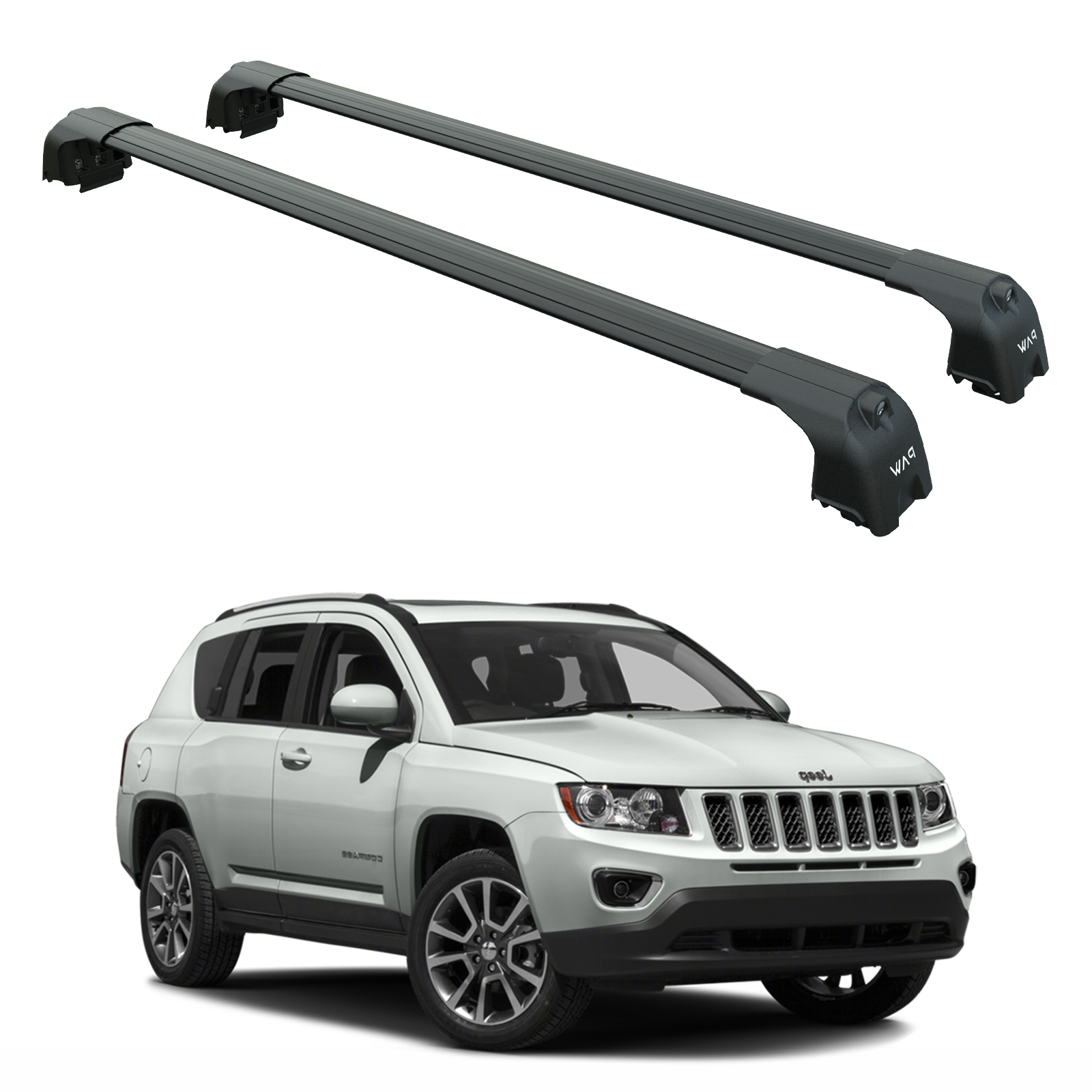 For Jeep Compass 2011-2017 Roof Rack Cross Bars Flush Rail Alu Black