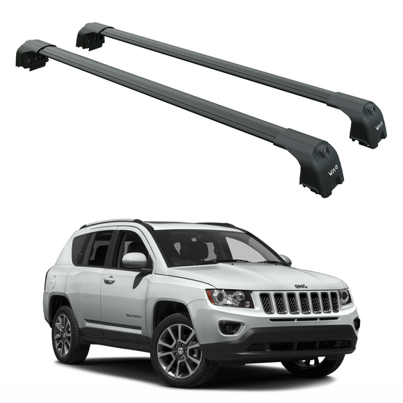 For Jeep Compass (2011-2017) Roof Rack Cross Bars Flush Rail, Black