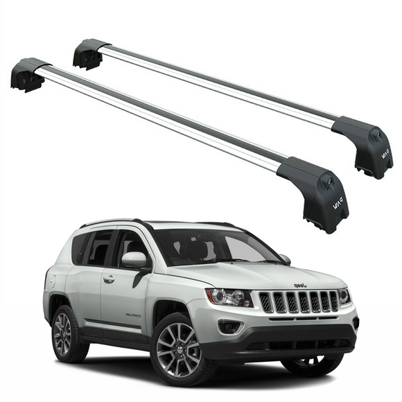 For Jeep Compass (2011-2017) Roof Rack Cross Bars Flush Rail, Silver