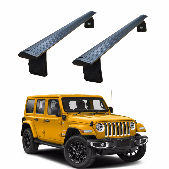 Für JEEP Wrangler JL 2018-Up Dachträgersystem, Aluminium-Querstange, Metallhalterung, abschließbar, mit schwarzen Regenrinnen