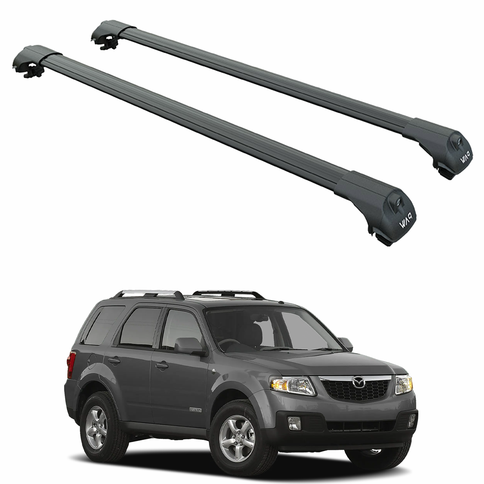 For Mazda Tribute (2001-2011) Roof Rack Cross Bars Metal Bracket Raised Rail, Black