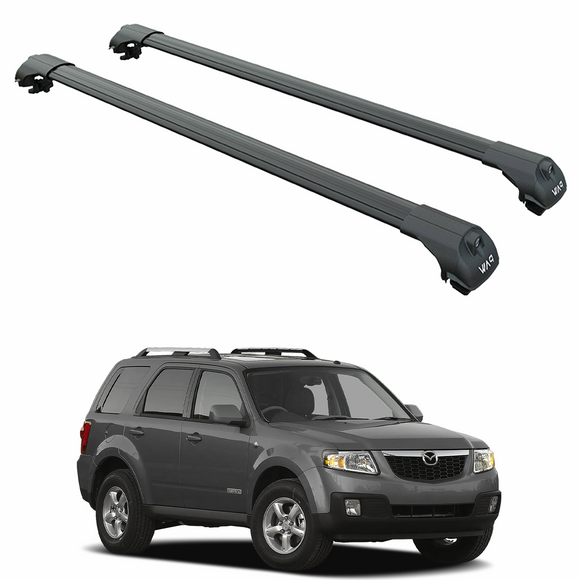 For Mazda Tribute (2001-2011) Roof Rack Cross Bars Metal Bracket Raised Rail, Black