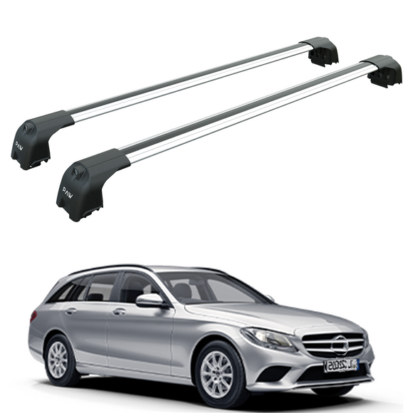 For Mercedes C Estate S205 2014-2021 Roof Rack Cross Bars Flush Rail Alu Silver