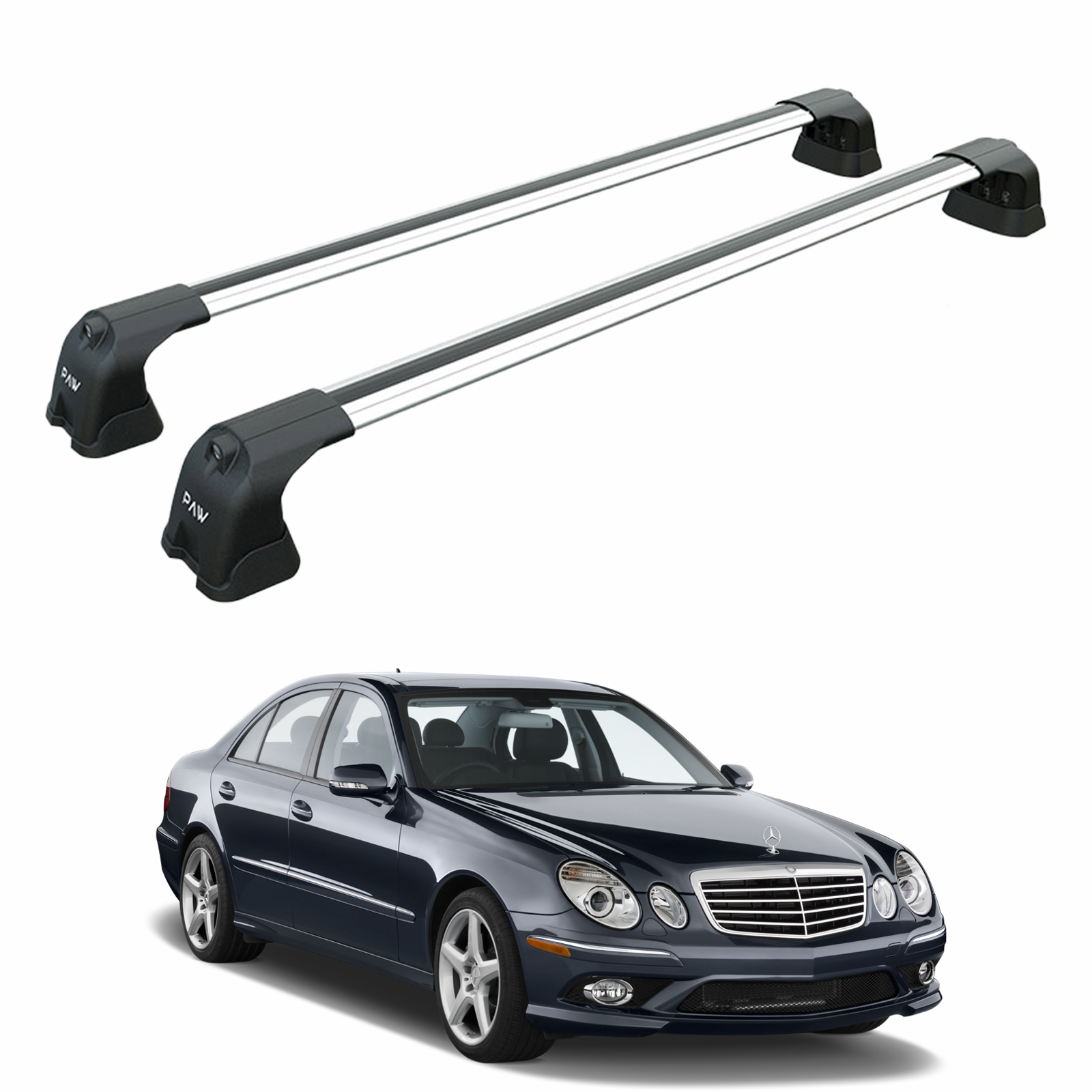 For Mercedes E Sedan W211 2002-2010 Roof Rack Cross Bars Fix Point Alu Silver