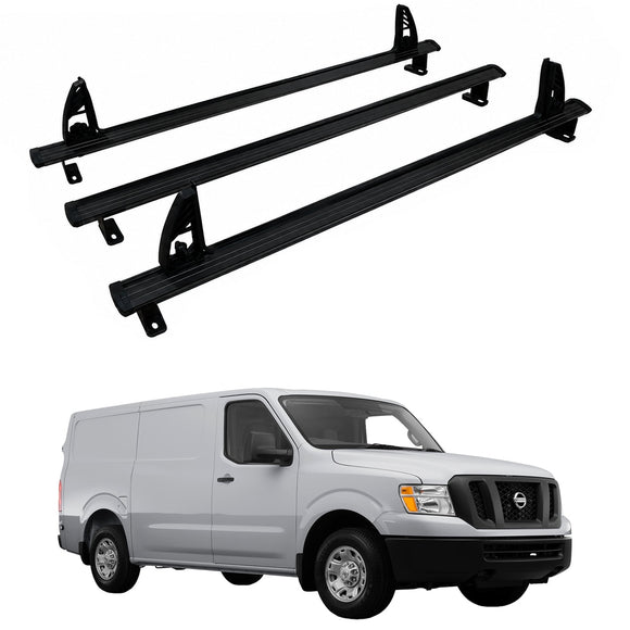 Nissan NV Cargo Ladder Rack – 3 Aluminum Cross Bars, Black | NV1500 NV2500 NV3500 2012–2021