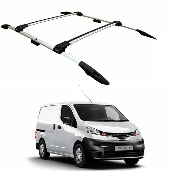 For Nissan E NV200 2014- Up Roof Side Rails and Roof Racks Cross Bars Plus Set Alu  Silver