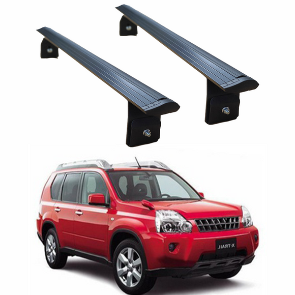 Für Nissan X-Trail T31 2007–2014, 2 Stück, Dachträger, Systemträger, Querträger, Aluminium, abschließbar, hochwertige Metallhalterung, schwarz