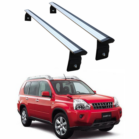 Für Nissan X-Trail T31 2007–2014, 2 Stück, Dachträger, Systemträger, Querträger, Aluminium, abschließbar, hochwertige Metallhalterung, schwarz