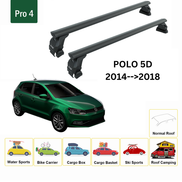 For Volkswagen Polo 5D 2014-2018 Roof Rack Cross Bar Normal Roof Alu Black