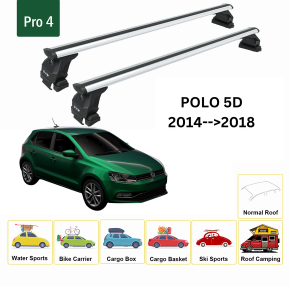 For Volkswagen Polo 5D 2014-2018 Roof Rack Cross Bar Normal Roof Alu Silver