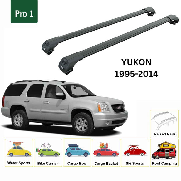 For GMC Yukon (1995-2014) Roof Rack Cross Bars Raised Rail, Black