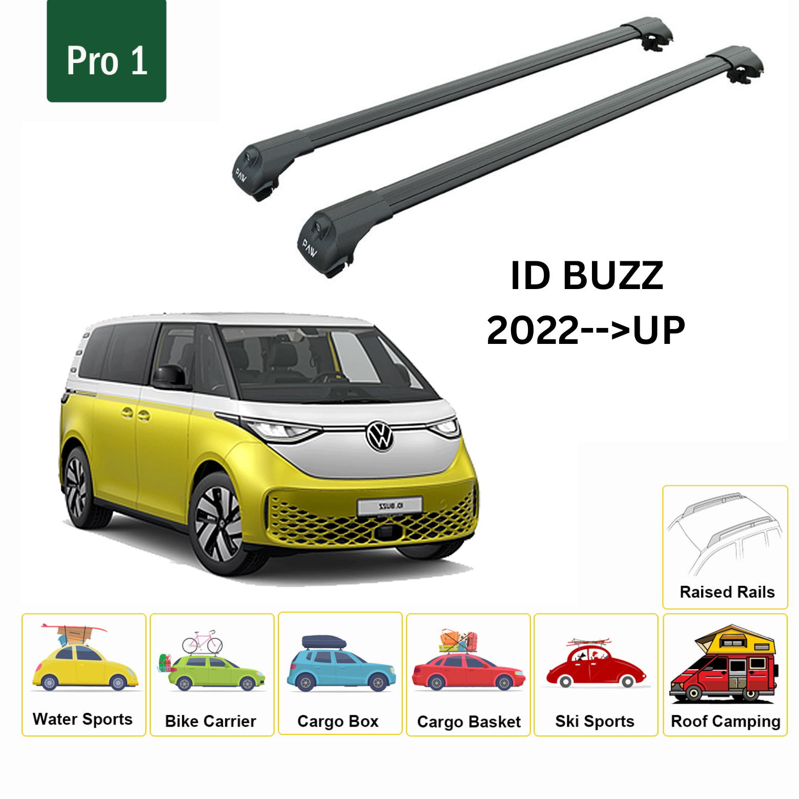 For Volkswagen ID Buzz 2022- Up  Roof Side Rails and Roof Rack Cross Bars Alu Black-4
