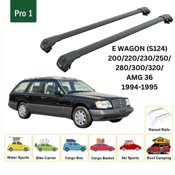 For Mercedes E Wagon W124/S124 1985-1995 Roof Rack Cross Bars Raised Rail Black