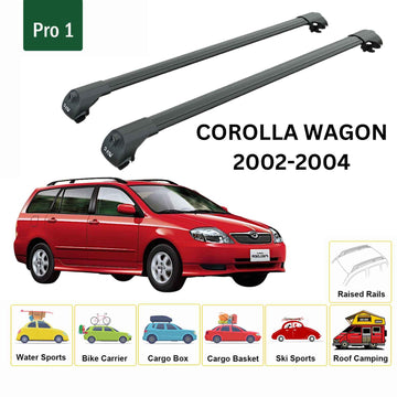 For Toyota Corolla Wagon 2002-2004 Roof Rack Cross Bars Raised Rail Alu Black - 0