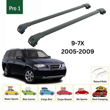 For Saab 9-7X 2005-2009 Roof Rack Cross Bars Raised Rail Alu Black - 0