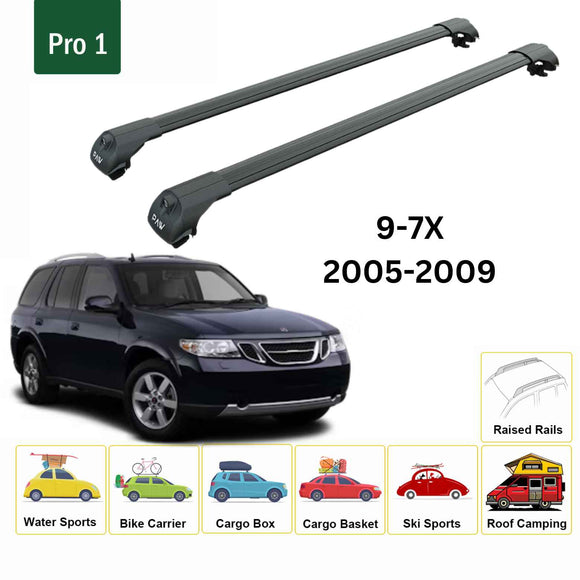 For Saab 9-7X 2005-2009 Roof Rack Cross Bars Raised Rail Alu Black