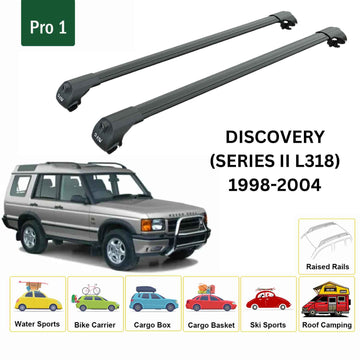 For Land Rover Discovery Series 2 1998-2004 Roof Rack Cross Bars Raised Rail Alu Black - 0