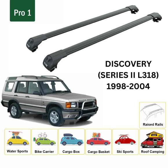 For Land Rover Discovery Series 2 1998-2004 Roof Rack Cross Bars Raised Rail Alu Black