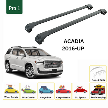For GMC Acadia 2017-2023 Roof Rack Cross Bars Raised Rail Alu Black - 0