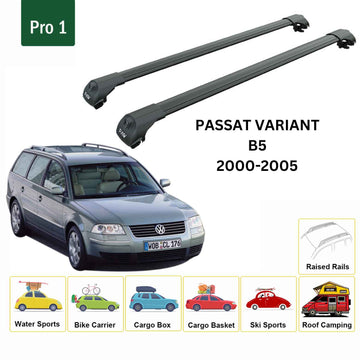 For Volkswagen Passat Variant B5 2000-2005 Roof Rack Cross Bar Raised Rail Alu Black - 0