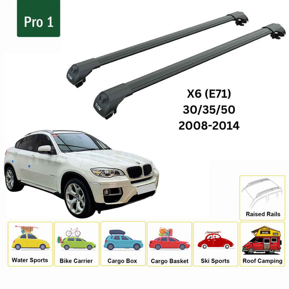 For Bmw X6 (E71) 2008-2014 Roof Rack Cross Bars Raised Rail Alu Black